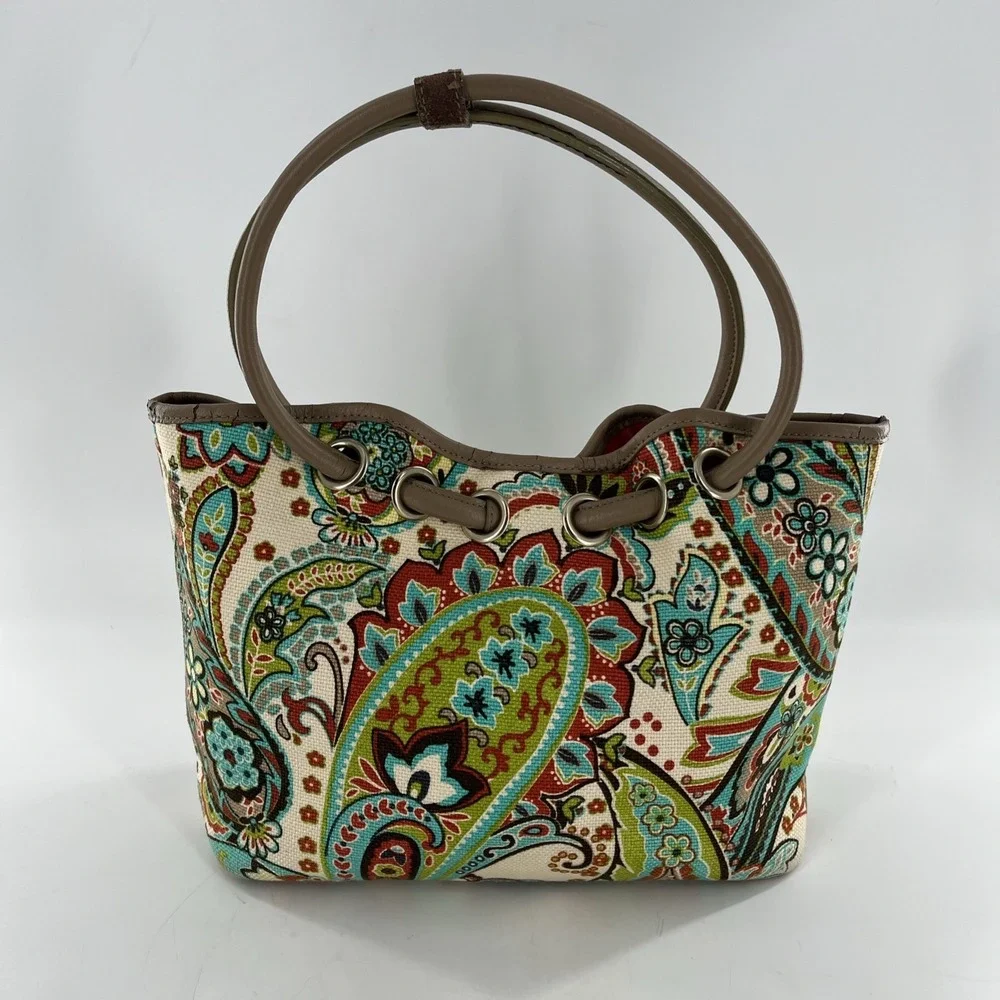 Retired Spartina 449 Bag Hobo‎ Boho Beach Bucket Drawstring Tote Linen & Leather